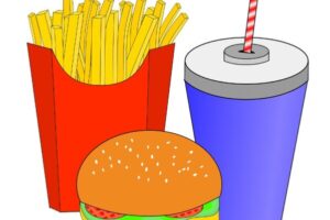 Drawing of fast food meal, including soda