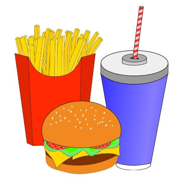 Drawing of fast food meal, including soda