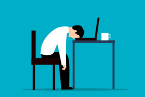 Illustration of man at desk showing stress