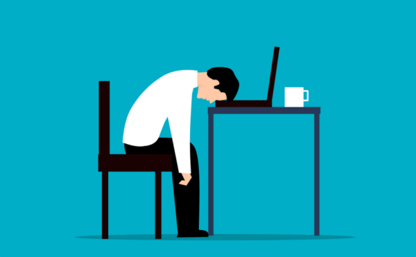 Illustration of man at desk showing stress