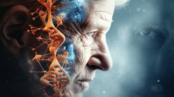 abstract illustration of aging man and dna