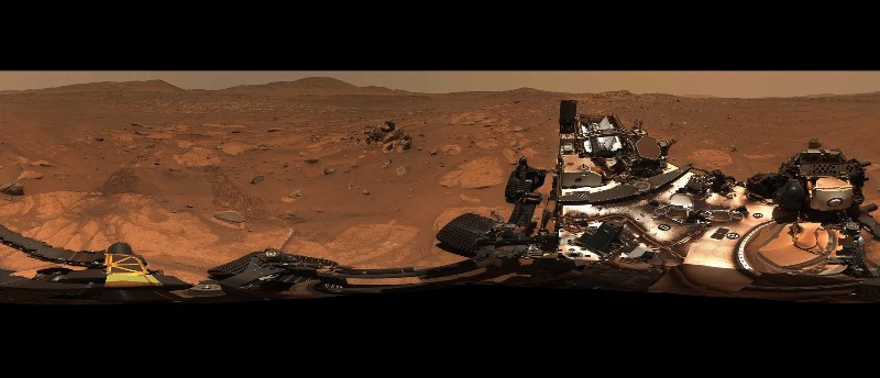 This 360-degree mosaic from the “Airey Hill” location inside Jezero Crater was generated using 993 individual images taken by the Perseverance Mars rover’s Mastcam-Z from Nov. 3-6. The rover remained parked at Airey Hill for several weeks during solar conjunction. Credit: NASA/JPL-Caltech/ASU/MSSS