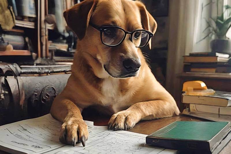 A very smart dog, doing calculus