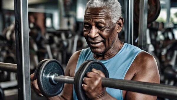 elderly man lifting weights