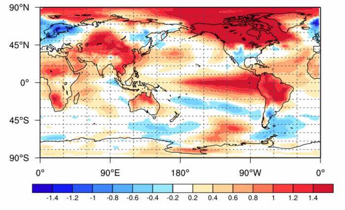 Multiple Model Ensemble Prediction of Global Temperature Anomalies for the 2023/24 Winter. Unit: °C