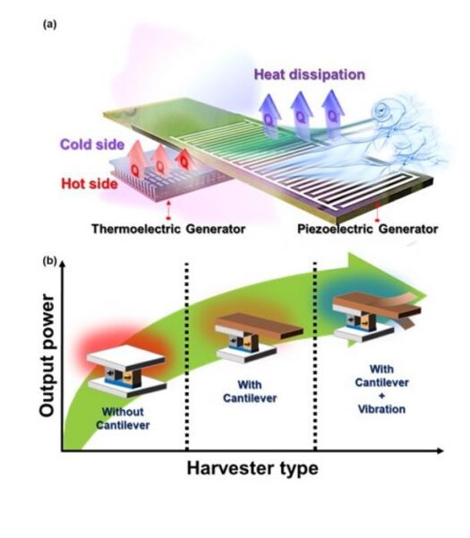 Hybrid energy harvesters that harness heat and vibration simultaneously