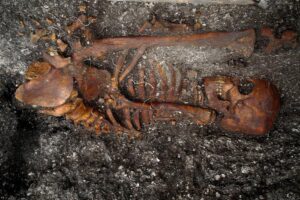 Skeleton at the site in Jubuicabeira II, Brazil.