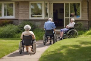 Elderly in wheelchairs