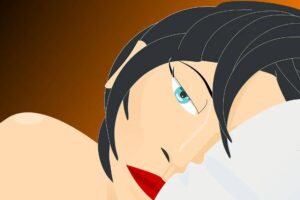 cartoon of woman in bed awake. pixabay