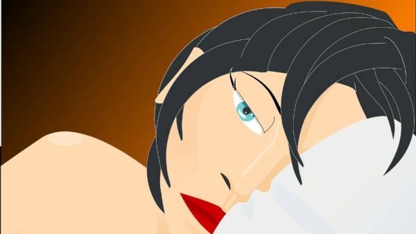 cartoon of woman in bed awake. pixabay