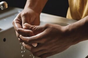 man's hands in a sink as he washes them