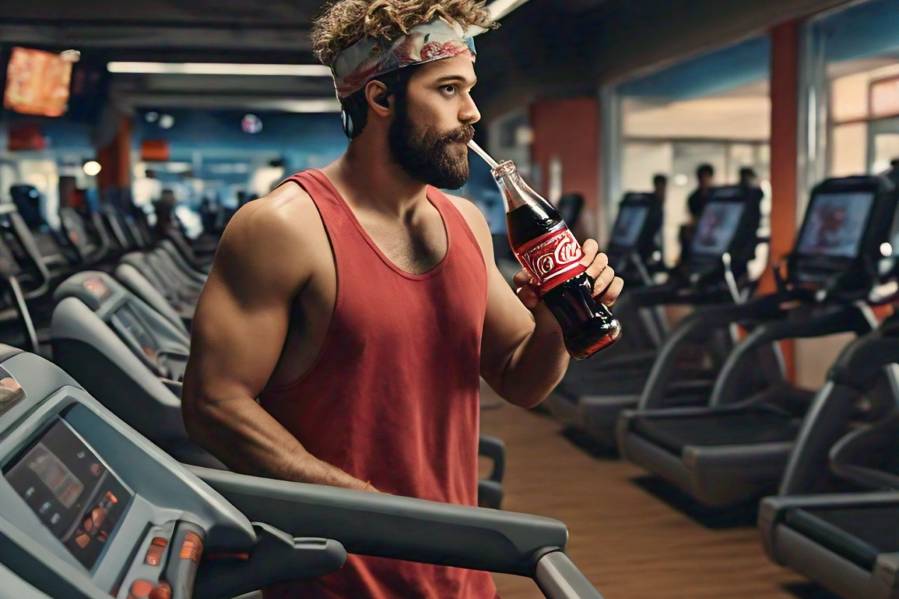 Man on treadmill drinking a cola