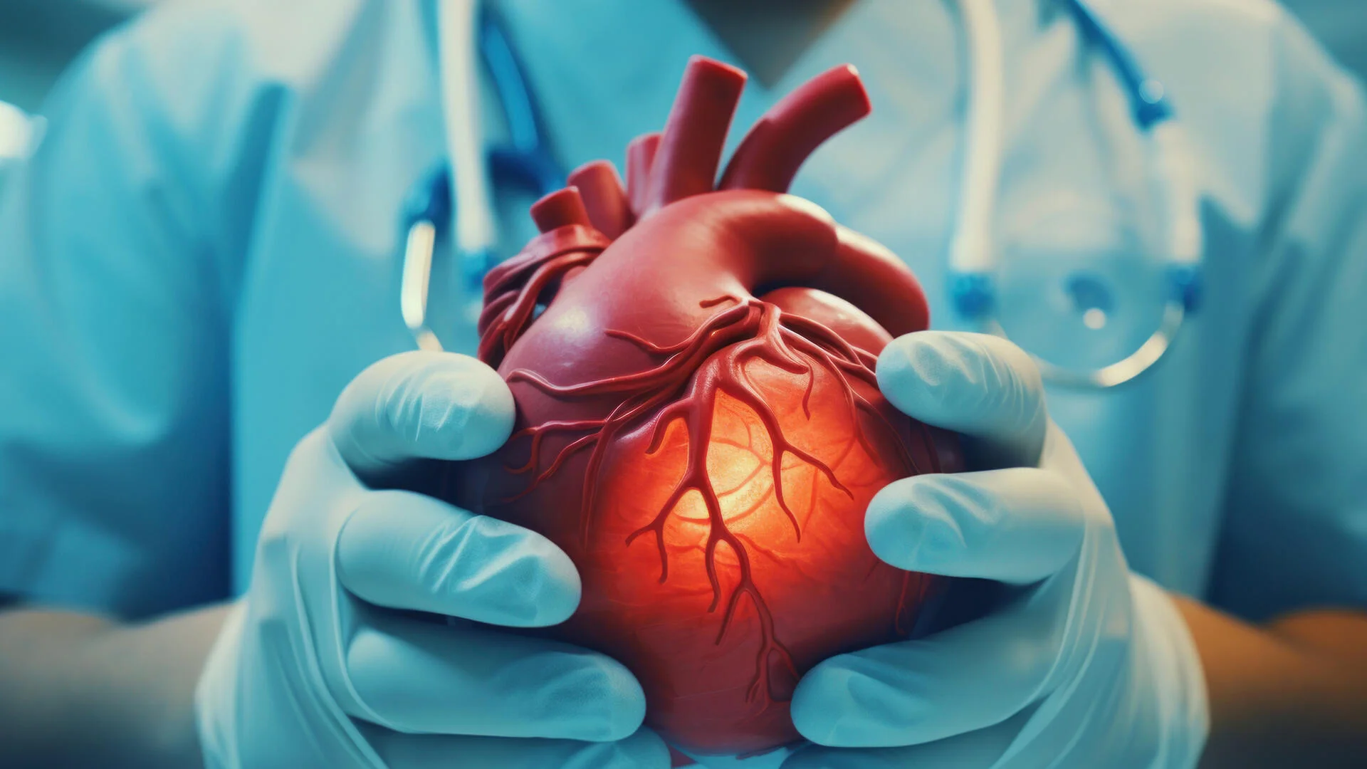 Illustration of surgeon holding a heart