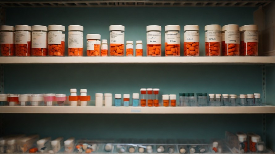 medicines on shelves
