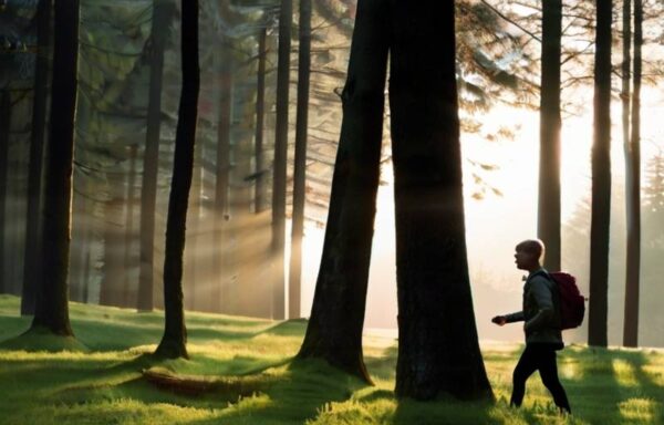 Man on a nature walk in the woods