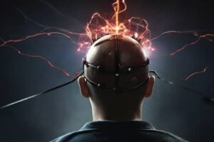 A person's head being zapped from a distant transmitter with debilitating consequences