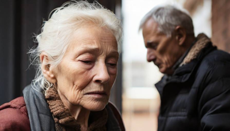 A split image showing an elderly person struggling in the heat on one side and another elderly person shivering in the cold on the other side, with a thermometer in the middle displaying rising temperatures.