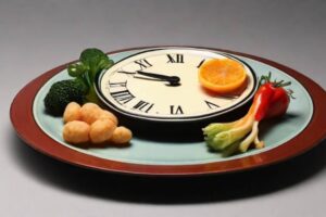 Plate of food on a clock face