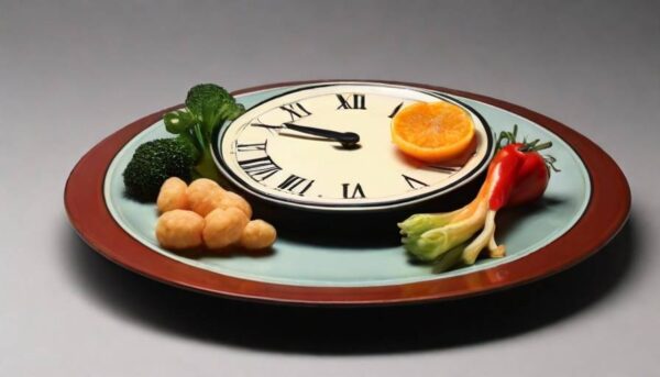 Plate of food on a clock face