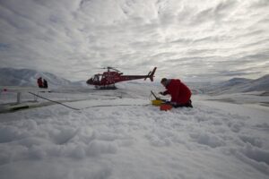 Ole Zeisig starting pRES (radar) measurement on 79 North Glacier