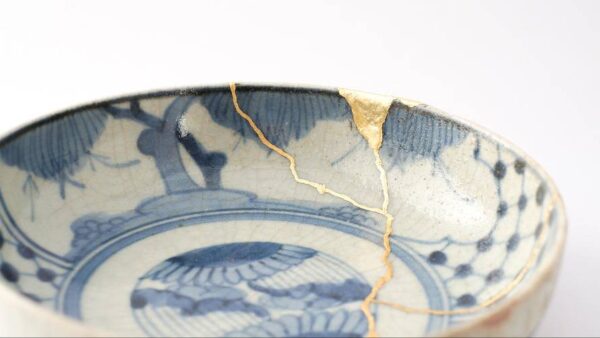 broken Japanese pottery bowl