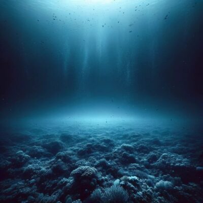 eerie image of the dark ocean floor