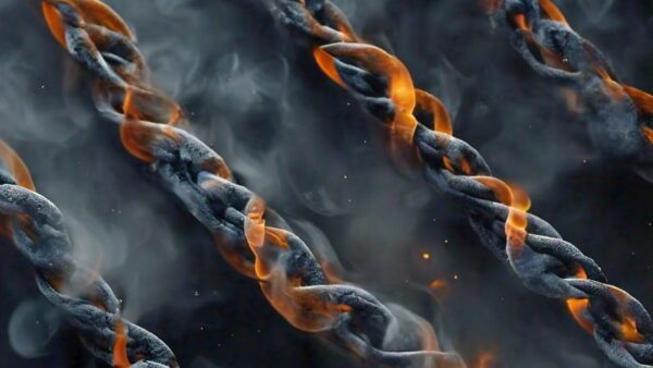 DNA strands made of burning embers and smoke