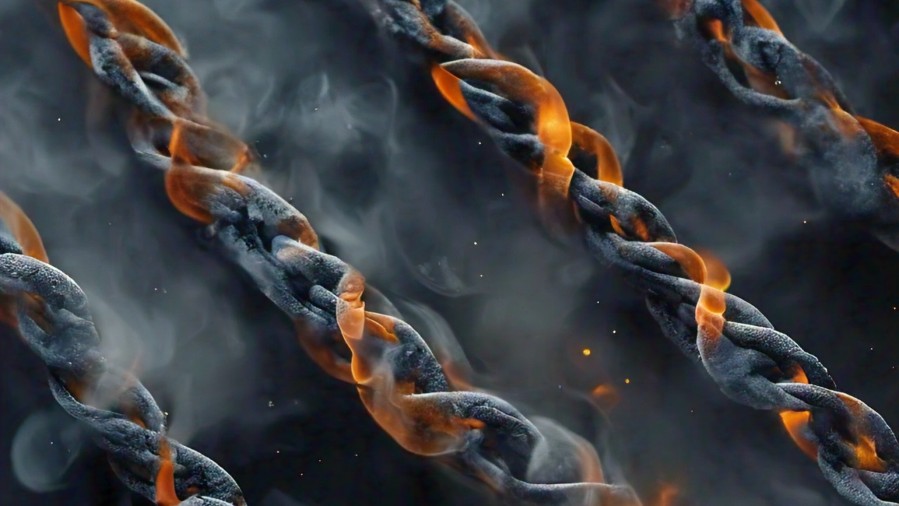 DNA strands made of burning embers and smoke