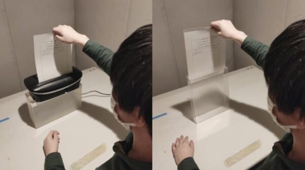 Physically disposing of a piece of paper containing your angry thoughts in a shredder (left) effectively neutralizes the anger, whereas putting it in a plastic box (right) does not.