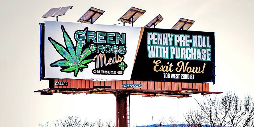 A billboard advertising medical marijuana on Route 66 in Oklahoma. (Photo: Susan Vineyard, Adobe Stock)