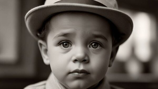 a cute baby with the face of Humphrey Bogart
