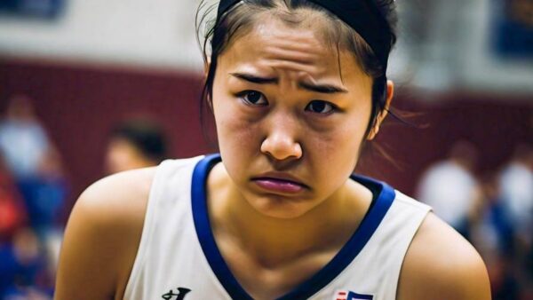 sad college basketball player female