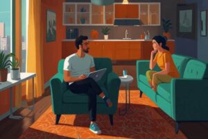 Man and woman in an apartment