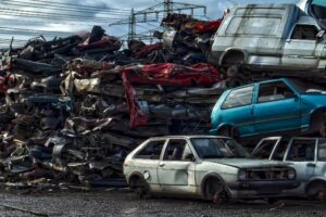 junk yard with scrapped autos