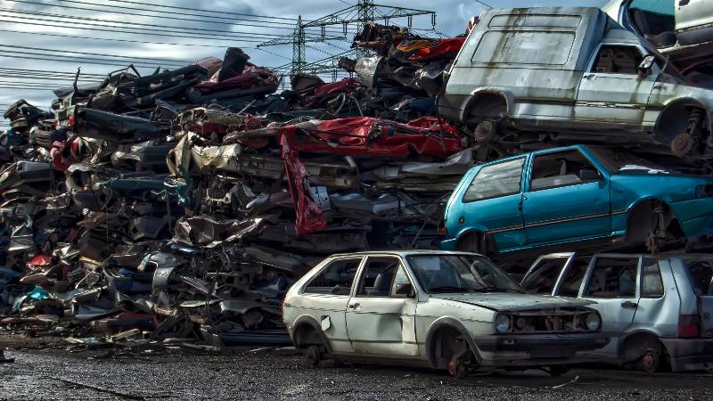 junk yard with scrapped autos