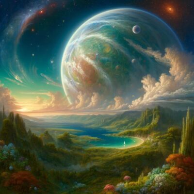 Giant planet in dreamy space scape