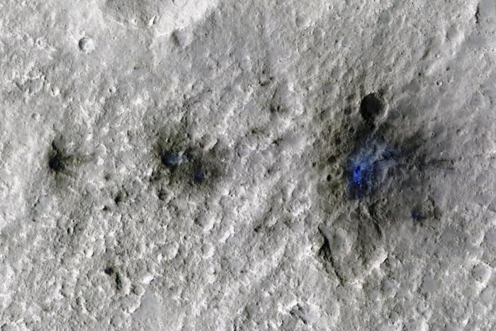 First meteoroid impact detected by NASA’s InSight mission; the image was taken by NASA’s Mars Reconnaissance Orbiter using its High-Resolution Imaging Science Experiment (HiRISE) camera.