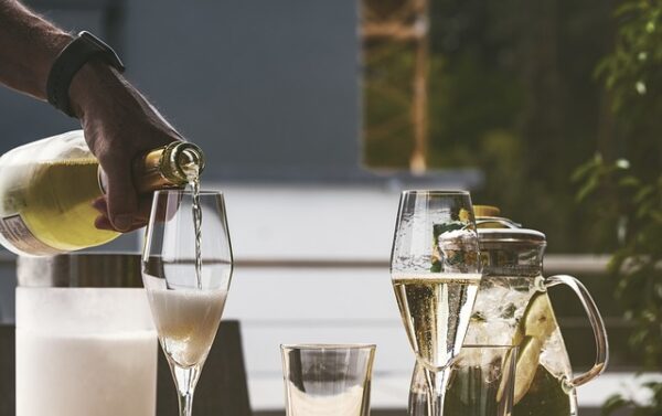 Alcoholic drinks lined up on a table