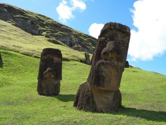 Hundreds of huge stone statues known as moai built by earlier residents are taken by some as evidence of a onetime much larger population.
