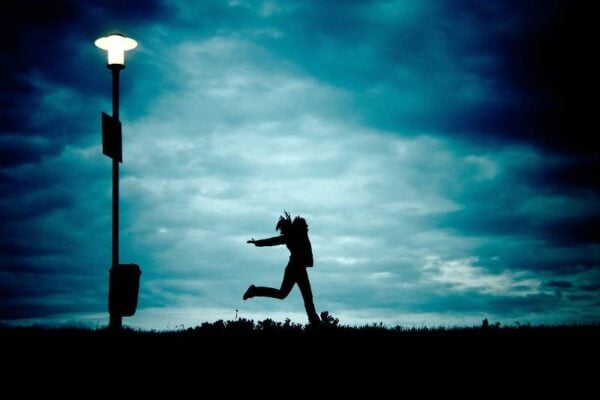 woman running at night