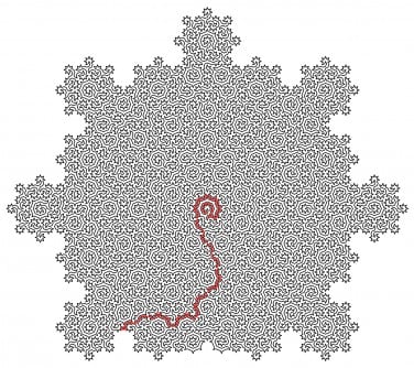 Image shows one possible solution exiting the simpler of the two mazes.