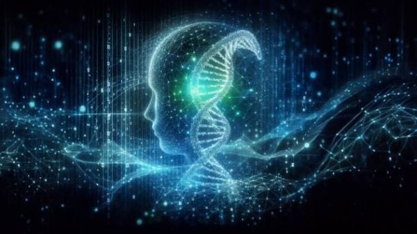 An artistic representation of the large language model trained on the DNA sequences.