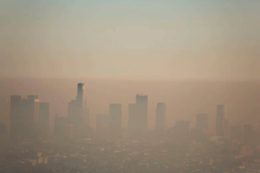 A cityscape of a hazy morning