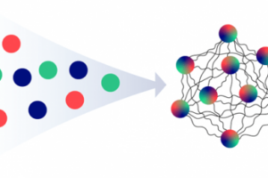 Neutrinos of different “flavor” quantum states (shown by colors) are entangled through interactions. In dense neutrino environments like core-collapse supernovae, this leads neutrinos of different flavors to equilibrate to similar energy distributions.