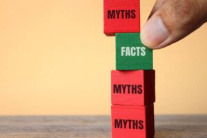 the words myths and facts on stacked blocks