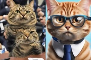 The picture on the left was generated by a standard method while the picture on the right was generated by ElasticDiffusion. The prompt for both images was, “Photo of an athlete cat explaining its latest scandal at a press conference to journalists.” (Image courtesy of Moayed Haji Ali/Rice University)