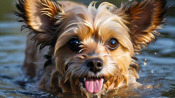 dog cooling off in water