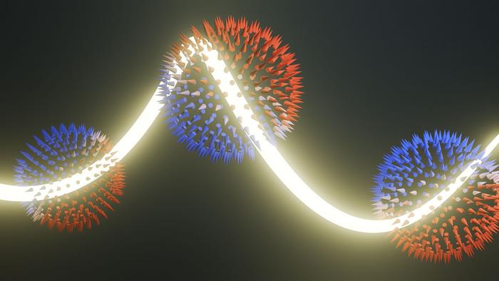 Monopoles of orbital angular momentum (OAM) are a tantalising prospect for orbitronics because OAM is uniform in all directions. This would mean that information flows could be generated in any direction. (Image Paul Scherrer Institute / Monika Bletry)