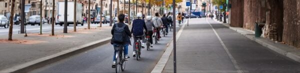 Bicyclists on a road in Europe