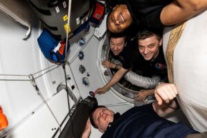 SpaceX Crew-8 astronauts (top to bottom) NASA's Jeanette Epps, Mike Barratt & Matthew Dominick, and Roscosmos cosmonaut Alexander Grebenkin onboard the ISS.